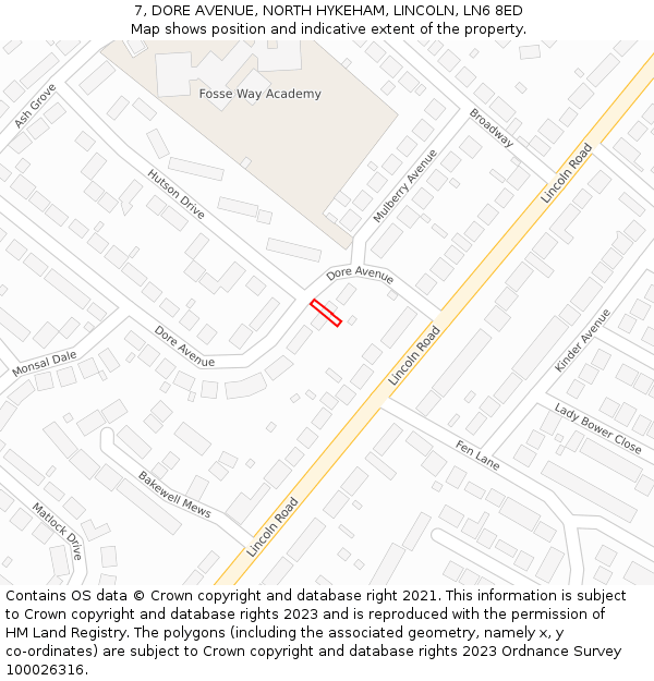 7, DORE AVENUE, NORTH HYKEHAM, LINCOLN, LN6 8ED: Location map and indicative extent of plot