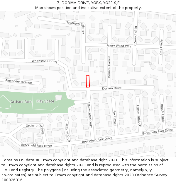 7, DORIAM DRIVE, YORK, YO31 9JE: Location map and indicative extent of plot