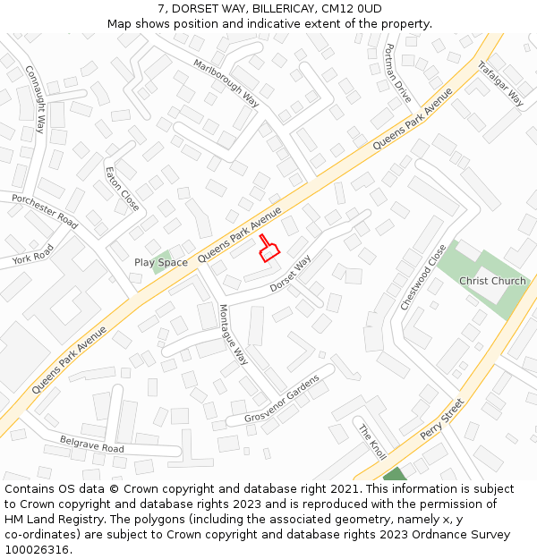 7, DORSET WAY, BILLERICAY, CM12 0UD: Location map and indicative extent of plot