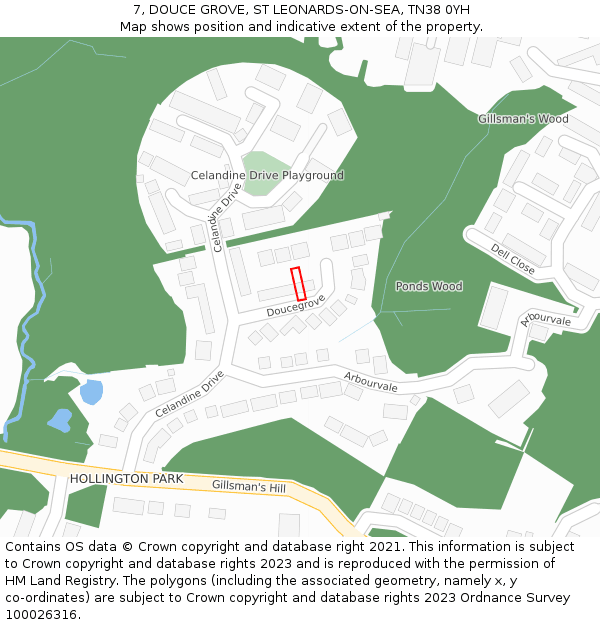 7, DOUCE GROVE, ST LEONARDS-ON-SEA, TN38 0YH: Location map and indicative extent of plot