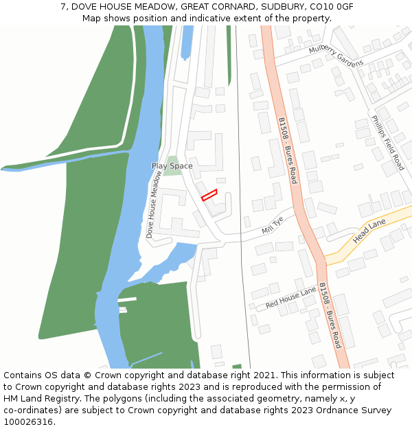 7, DOVE HOUSE MEADOW, GREAT CORNARD, SUDBURY, CO10 0GF: Location map and indicative extent of plot