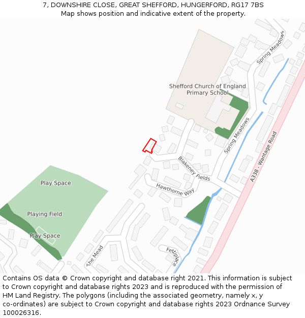 7, DOWNSHIRE CLOSE, GREAT SHEFFORD, HUNGERFORD, RG17 7BS: Location map and indicative extent of plot