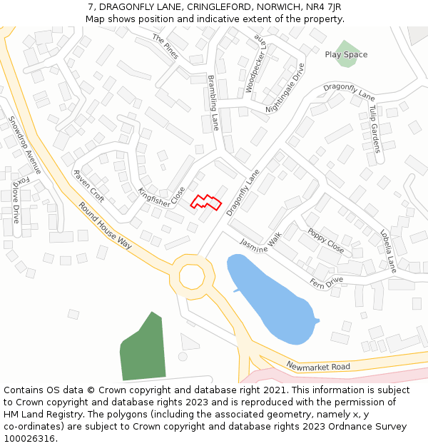 7, DRAGONFLY LANE, CRINGLEFORD, NORWICH, NR4 7JR: Location map and indicative extent of plot