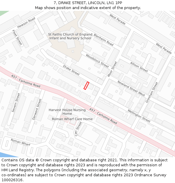 7, DRAKE STREET, LINCOLN, LN1 1PP: Location map and indicative extent of plot