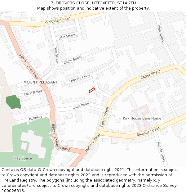 7, DROVERS CLOSE, UTTOXETER, ST14 7FH: Location map and indicative extent of plot
