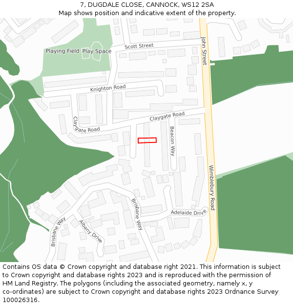 7, DUGDALE CLOSE, CANNOCK, WS12 2SA: Location map and indicative extent of plot