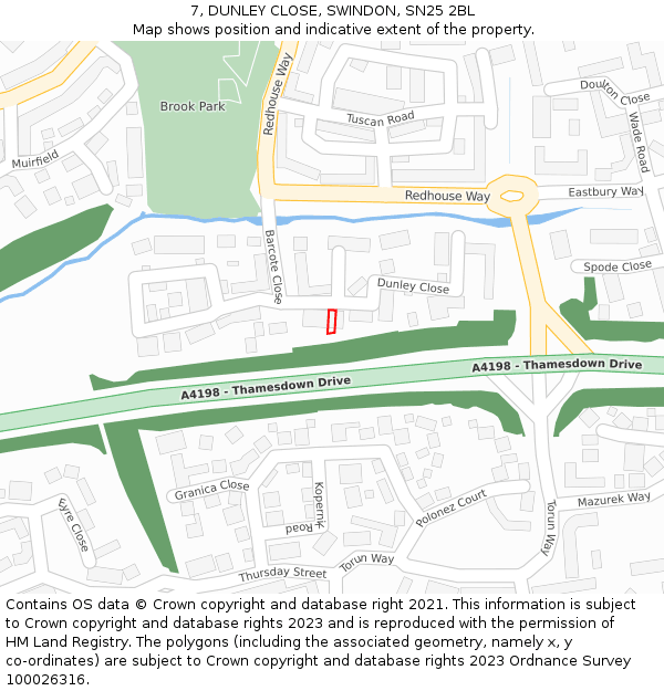 7, DUNLEY CLOSE, SWINDON, SN25 2BL: Location map and indicative extent of plot