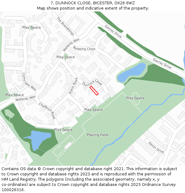 7, DUNNOCK CLOSE, BICESTER, OX26 6WZ: Location map and indicative extent of plot