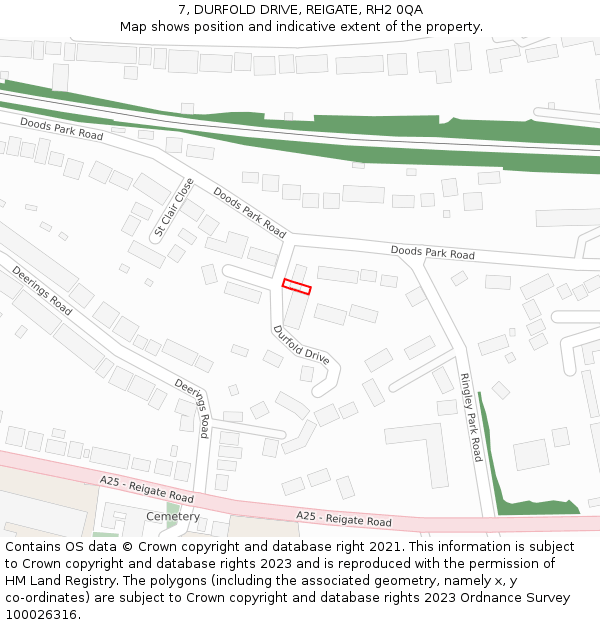 7, DURFOLD DRIVE, REIGATE, RH2 0QA: Location map and indicative extent of plot