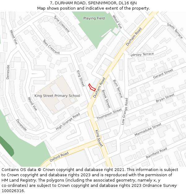7, DURHAM ROAD, SPENNYMOOR, DL16 6JN: Location map and indicative extent of plot