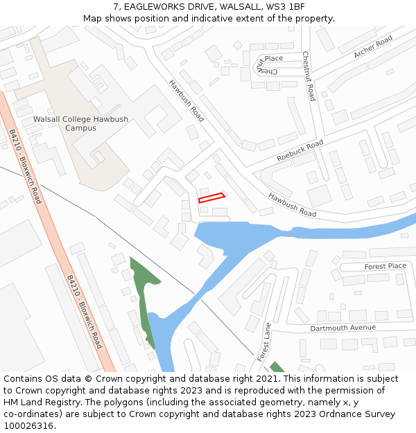 7, EAGLEWORKS DRIVE, WALSALL, WS3 1BF: Location map and indicative extent of plot