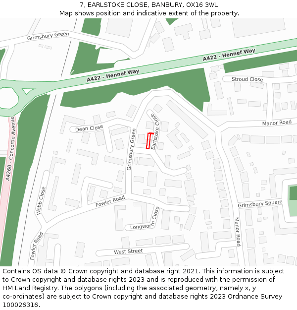 7, EARLSTOKE CLOSE, BANBURY, OX16 3WL: Location map and indicative extent of plot