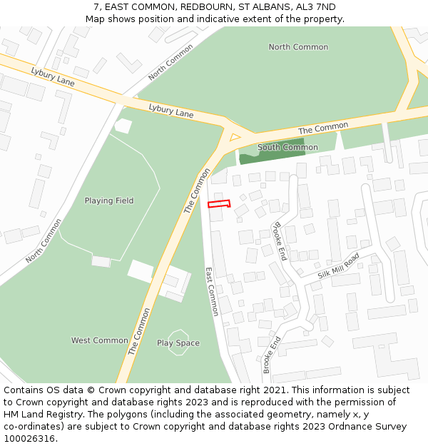 7, EAST COMMON, REDBOURN, ST ALBANS, AL3 7ND: Location map and indicative extent of plot