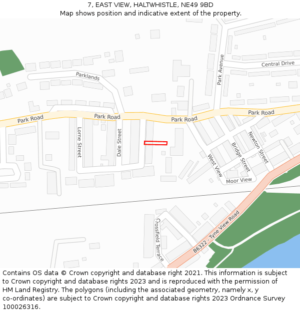 7, EAST VIEW, HALTWHISTLE, NE49 9BD: Location map and indicative extent of plot