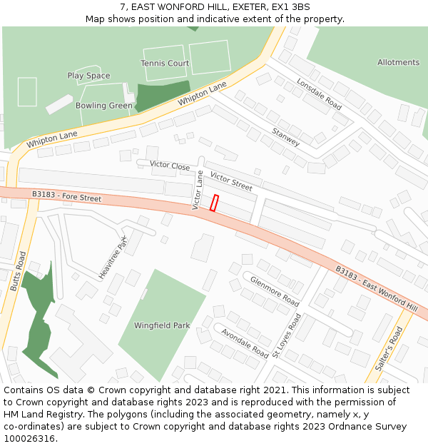 7, EAST WONFORD HILL, EXETER, EX1 3BS: Location map and indicative extent of plot