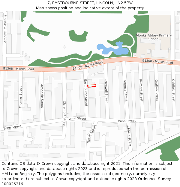 7, EASTBOURNE STREET, LINCOLN, LN2 5BW: Location map and indicative extent of plot