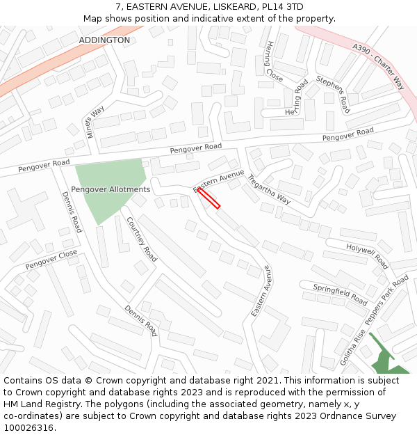 7, EASTERN AVENUE, LISKEARD, PL14 3TD: Location map and indicative extent of plot