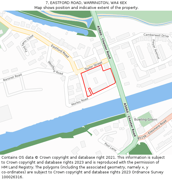 7, EASTFORD ROAD, WARRINGTON, WA4 6EX: Location map and indicative extent of plot