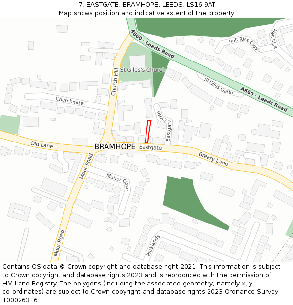 7, EASTGATE, BRAMHOPE, LEEDS, LS16 9AT: Location map and indicative extent of plot