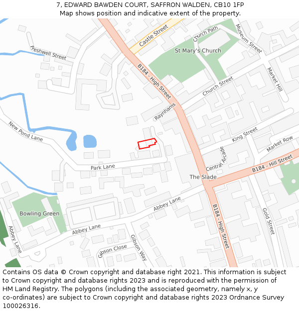 7, EDWARD BAWDEN COURT, SAFFRON WALDEN, CB10 1FP: Location map and indicative extent of plot