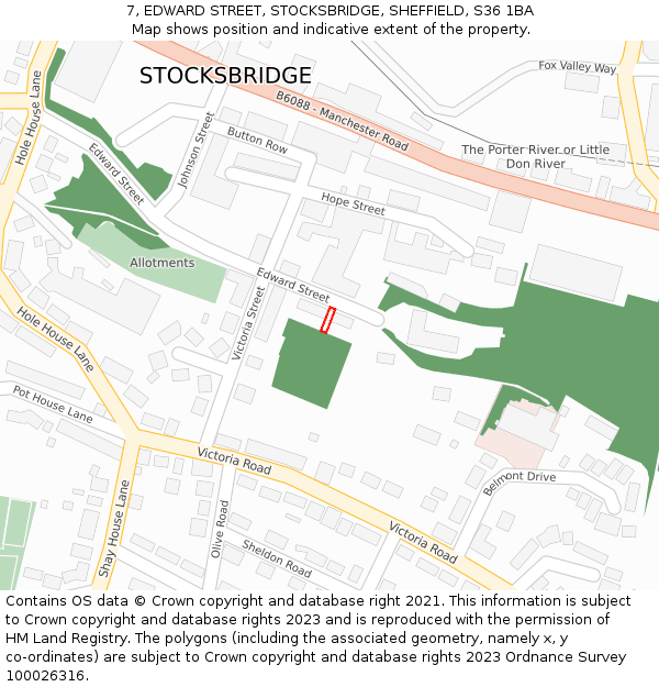 7, EDWARD STREET, STOCKSBRIDGE, SHEFFIELD, S36 1BA: Location map and indicative extent of plot