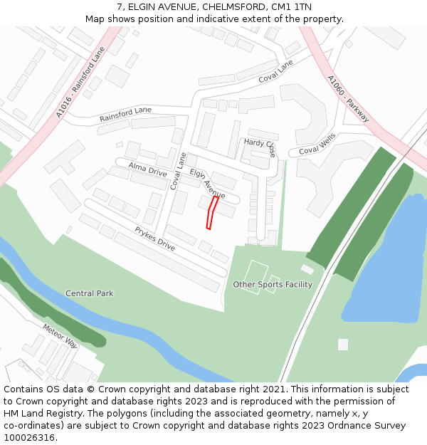 7, ELGIN AVENUE, CHELMSFORD, CM1 1TN: Location map and indicative extent of plot