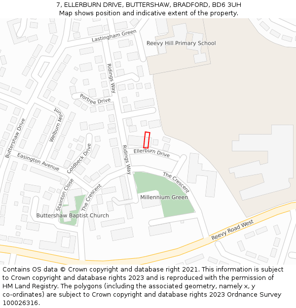 7, ELLERBURN DRIVE, BUTTERSHAW, BRADFORD, BD6 3UH: Location map and indicative extent of plot