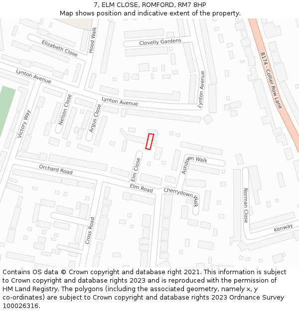 7, ELM CLOSE, ROMFORD, RM7 8HP: Location map and indicative extent of plot