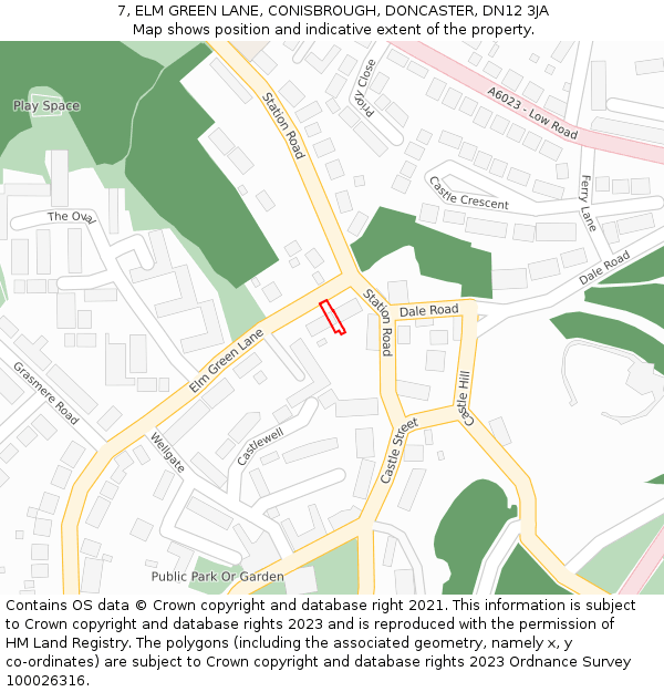 7, ELM GREEN LANE, CONISBROUGH, DONCASTER, DN12 3JA: Location map and indicative extent of plot