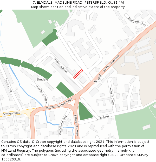 7, ELMDALE, MADELINE ROAD, PETERSFIELD, GU31 4AJ: Location map and indicative extent of plot
