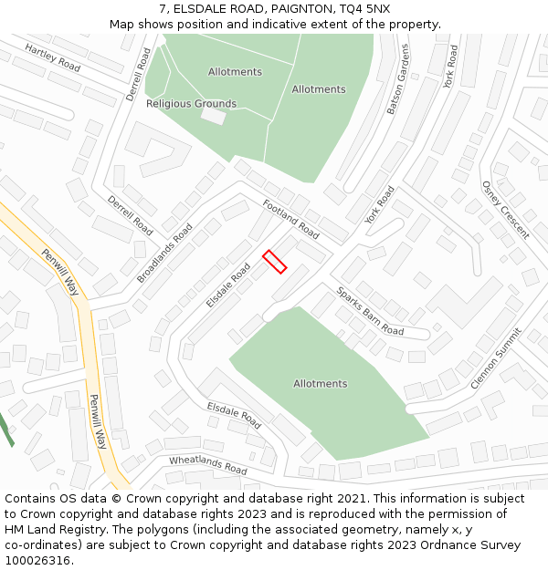 7, ELSDALE ROAD, PAIGNTON, TQ4 5NX: Location map and indicative extent of plot