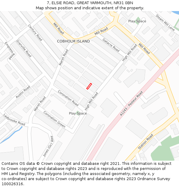7, ELSIE ROAD, GREAT YARMOUTH, NR31 0BN: Location map and indicative extent of plot