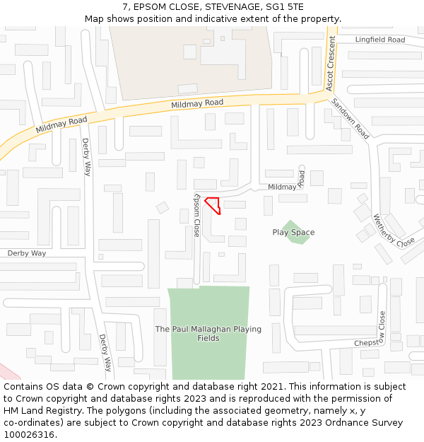 7, EPSOM CLOSE, STEVENAGE, SG1 5TE: Location map and indicative extent of plot
