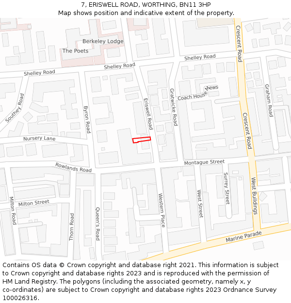 7, ERISWELL ROAD, WORTHING, BN11 3HP: Location map and indicative extent of plot