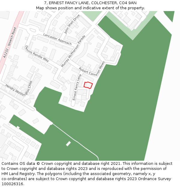 7, ERNEST FANCY LANE, COLCHESTER, CO4 9AN: Location map and indicative extent of plot