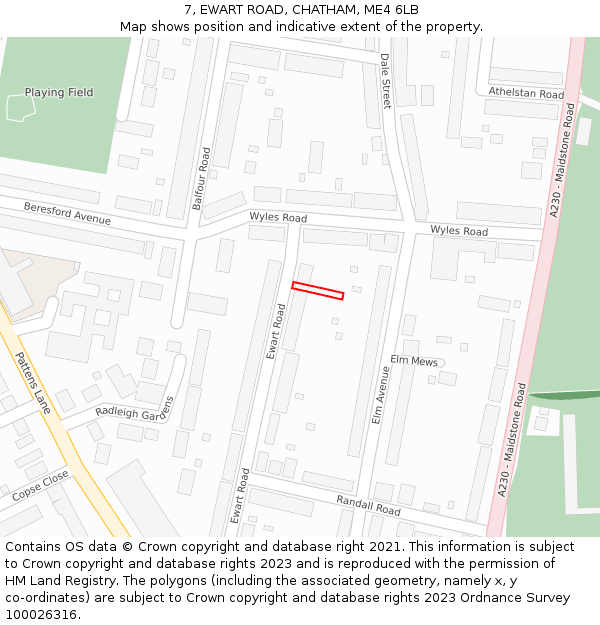 7, EWART ROAD, CHATHAM, ME4 6LB: Location map and indicative extent of plot