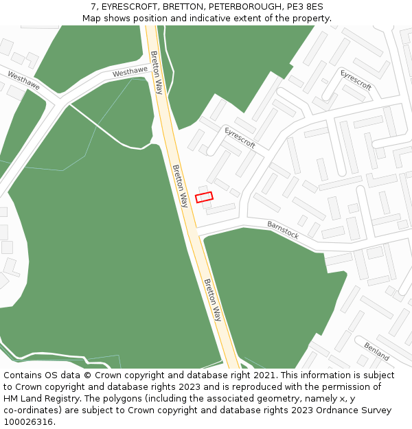 7, EYRESCROFT, BRETTON, PETERBOROUGH, PE3 8ES: Location map and indicative extent of plot