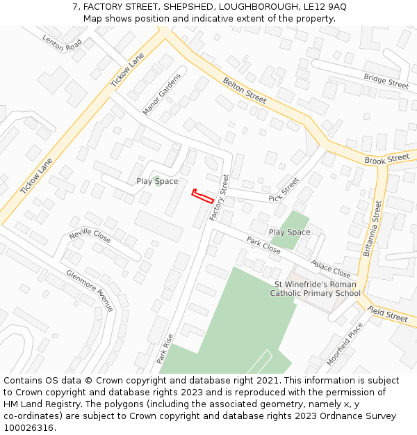 7, FACTORY STREET, SHEPSHED, LOUGHBOROUGH, LE12 9AQ: Location map and indicative extent of plot