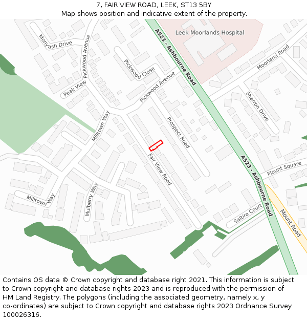 7, FAIR VIEW ROAD, LEEK, ST13 5BY: Location map and indicative extent of plot