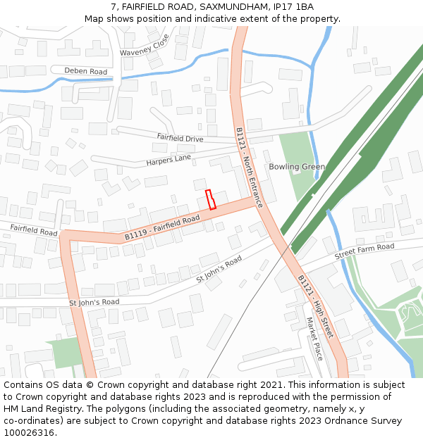 7, FAIRFIELD ROAD, SAXMUNDHAM, IP17 1BA: Location map and indicative extent of plot