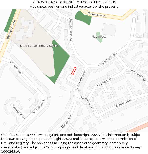 7, FARMSTEAD CLOSE, SUTTON COLDFIELD, B75 5UG: Location map and indicative extent of plot