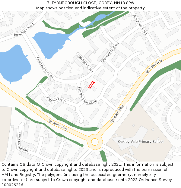 7, FARNBOROUGH CLOSE, CORBY, NN18 8PW: Location map and indicative extent of plot