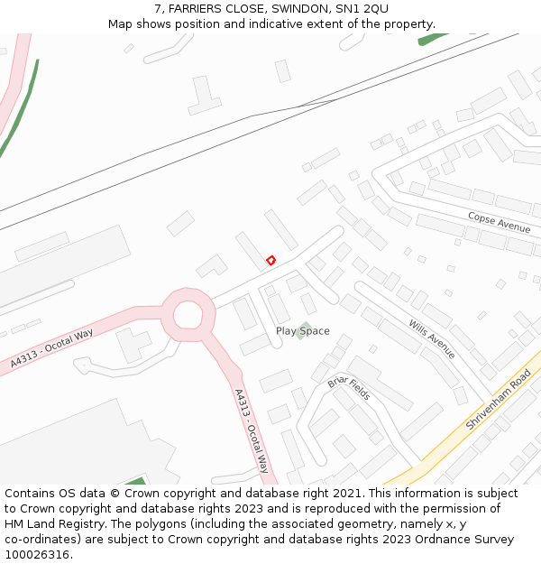 7, FARRIERS CLOSE, SWINDON, SN1 2QU: Location map and indicative extent of plot