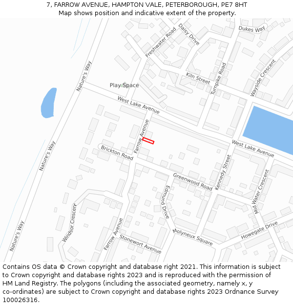 7, FARROW AVENUE, HAMPTON VALE, PETERBOROUGH, PE7 8HT: Location map and indicative extent of plot