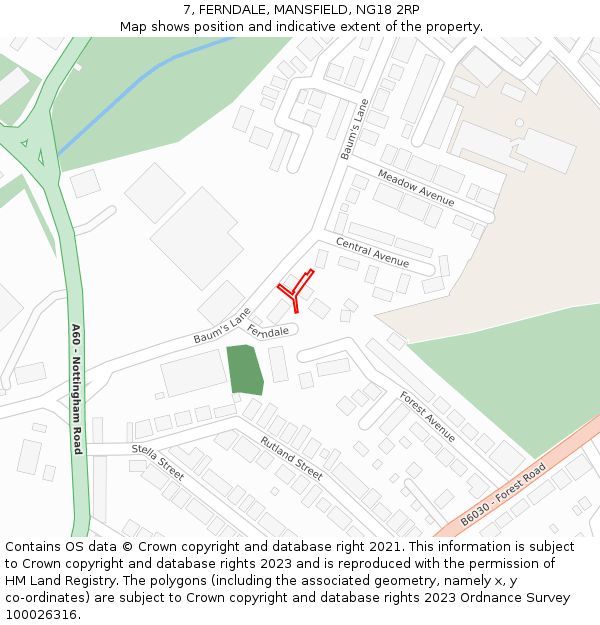 7, FERNDALE, MANSFIELD, NG18 2RP: Location map and indicative extent of plot
