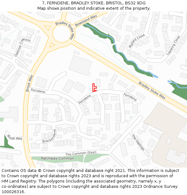 7, FERNDENE, BRADLEY STOKE, BRISTOL, BS32 9DG: Location map and indicative extent of plot