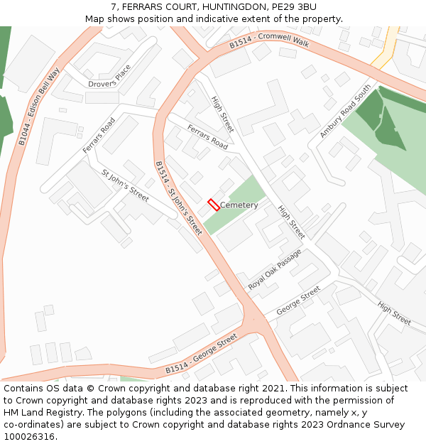 7, FERRARS COURT, HUNTINGDON, PE29 3BU: Location map and indicative extent of plot