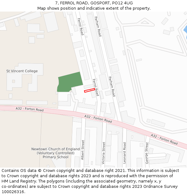 7, FERROL ROAD, GOSPORT, PO12 4UG: Location map and indicative extent of plot