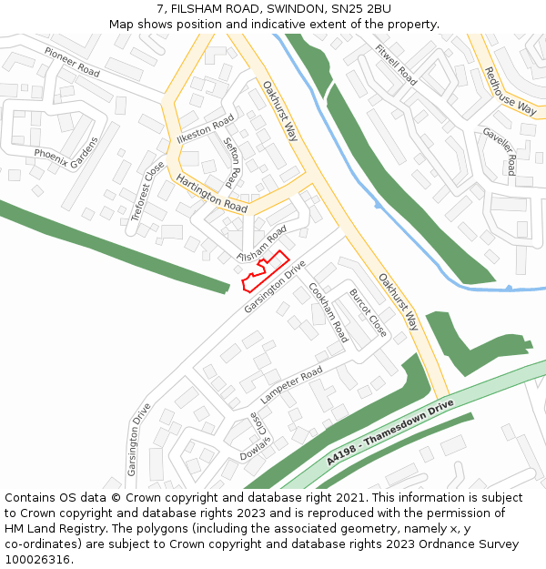 7, FILSHAM ROAD, SWINDON, SN25 2BU: Location map and indicative extent of plot