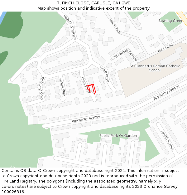 7, FINCH CLOSE, CARLISLE, CA1 2WB: Location map and indicative extent of plot